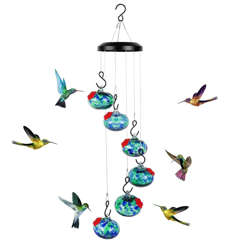 ChimeFeeder handgefertigte Glaskolibri-Futterstelle mit Windglocke