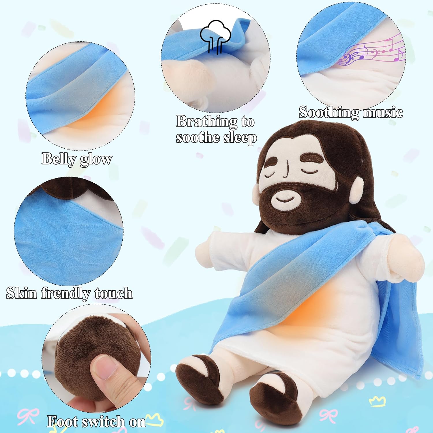 Tröstender Jesus Plüschspielzeug mit Beruhigender Atmung & Geräuschen