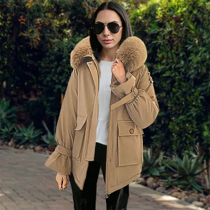 Sheena Langarm-Faux-Fur-Wintermantel mit Kapuze