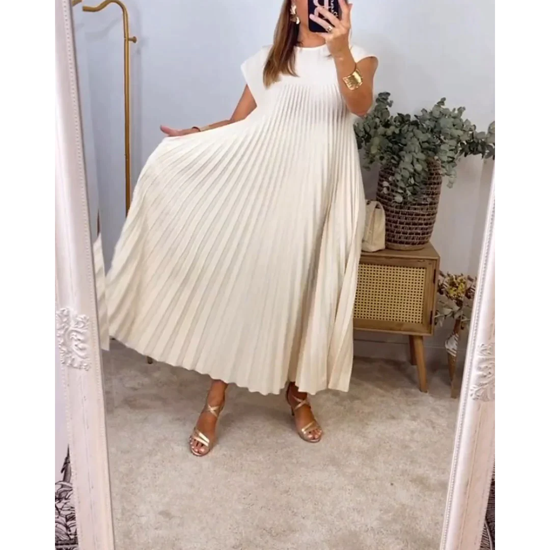 Elara Plissierter Maxikleid mit kurzen Ärmeln