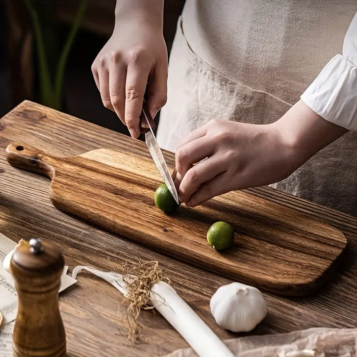 RusticChef - Holzschneidebrett mit Griff zum Kochen und Servieren