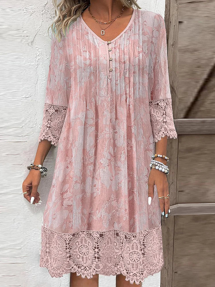 Hannah Klassische Midikleid mit V-Ausschnitt und SpitzenDetails