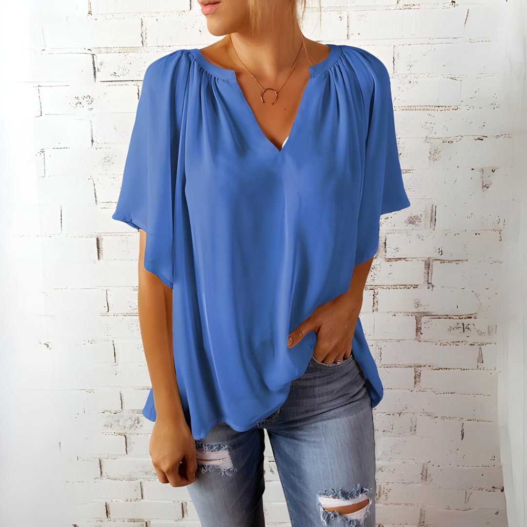 Amelia elegante V-Ausschnitt Bluse mit kurzen Ärmeln – zeitloser Stil & Komfort
