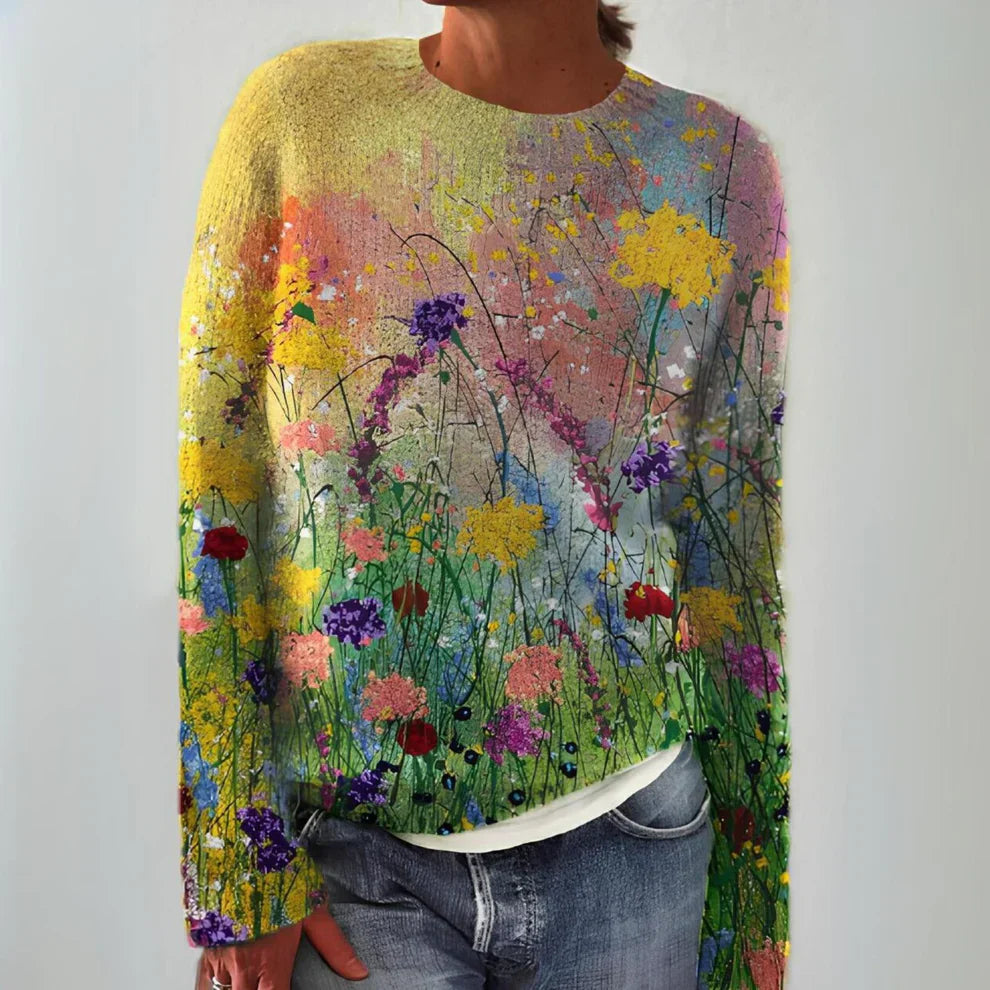 Clare - Warmer Pullover mit Blumenmuster und Rundhalsausschnitt