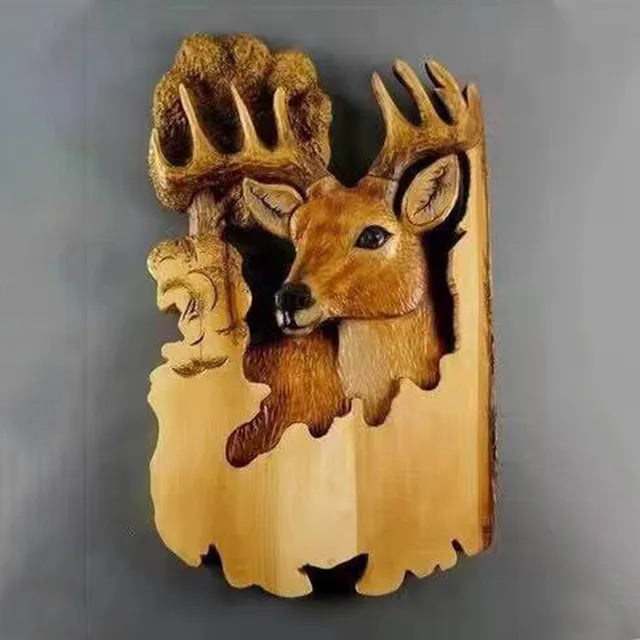 WildCraft - Wandkunst mit geschnitzten Tieren aus Holz für Rustikale Wohnkultur