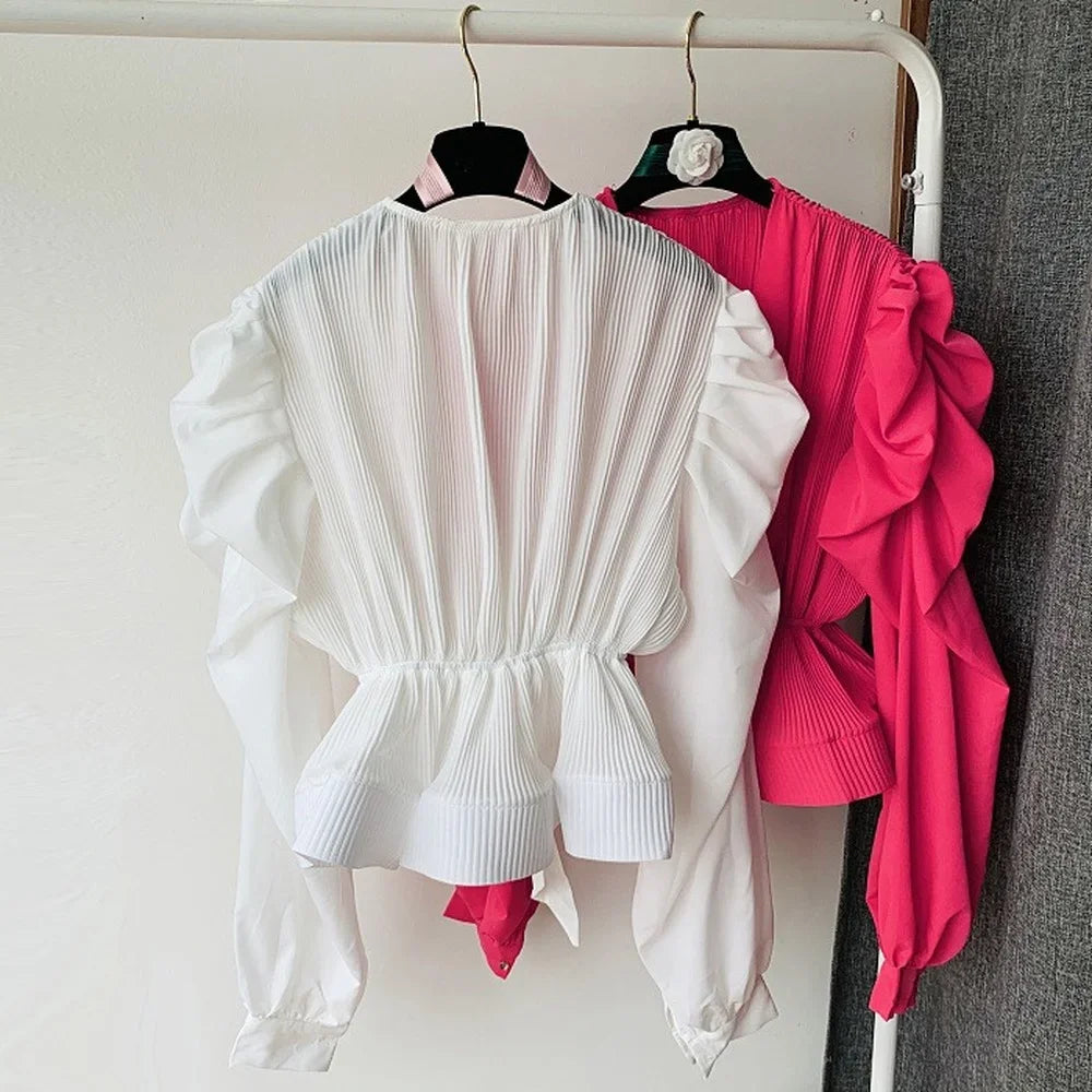 Chloe Weiße Lange Bluse mit V-Ausschnitt