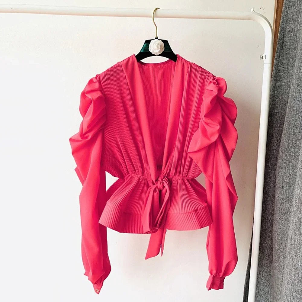 Chloe Weiße Lange Bluse mit V-Ausschnitt