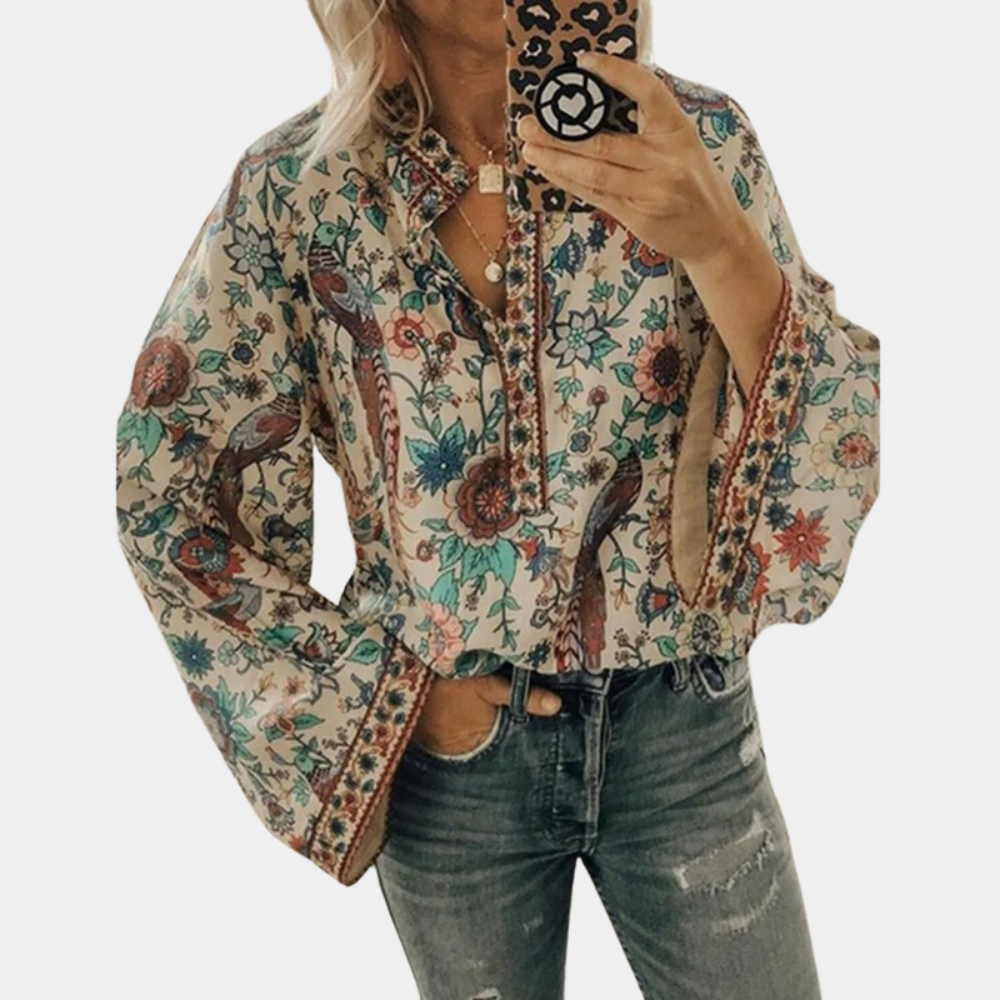 Mathilde Leichte und elegante langärmlige Bluse mit stilvollem Muster