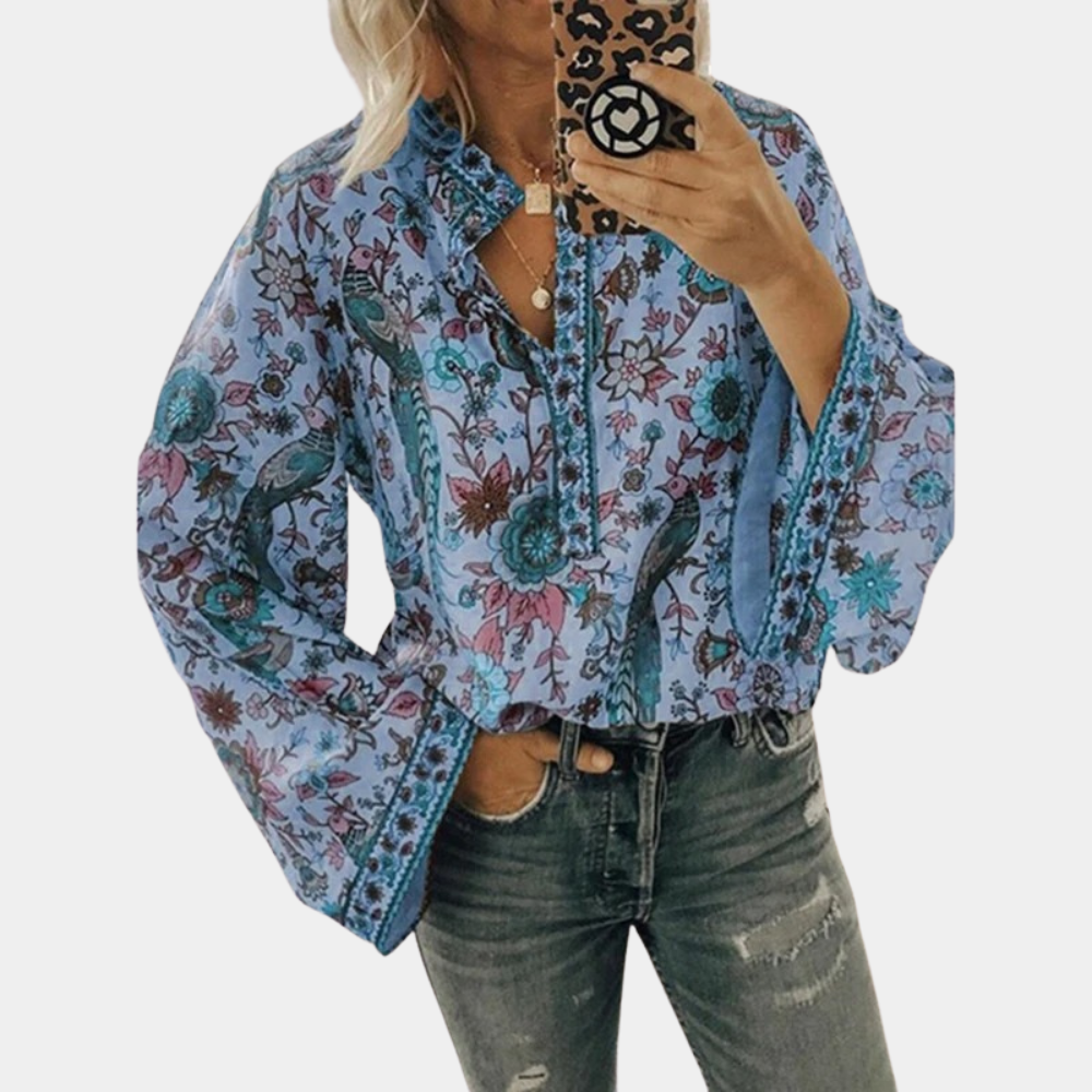 Mathilde Leichte und elegante langärmlige Bluse mit stilvollem Muster