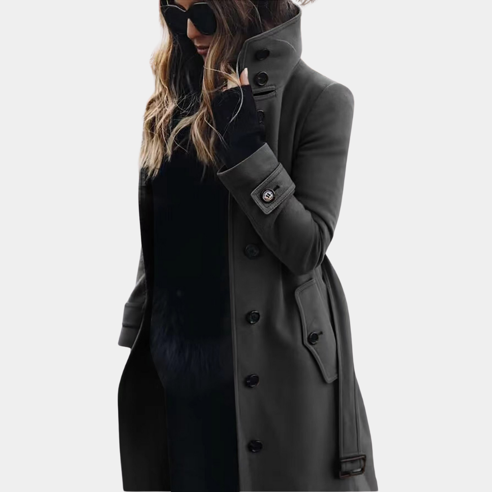 Harper - Langärmliger, knöpfbarer Gürtel-Trenchcoat