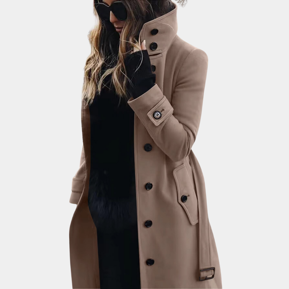 Harper - Langärmliger, knöpfbarer Gürtel-Trenchcoat