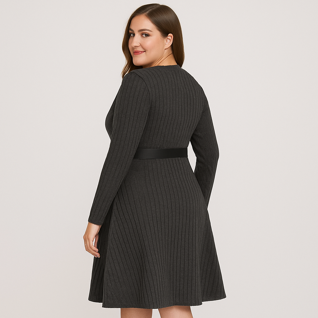 Calista | Elegantes A-Linien-Strickkleid im Colorblock-Stil mit quadratischem Ausschnitt