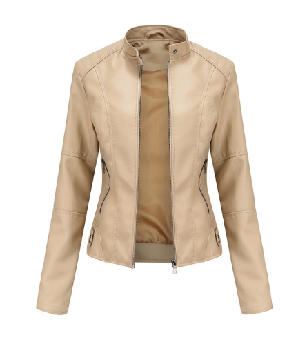 Edgy Lederjacke für Damen mit Mao-Kragen – klassischer Stil
