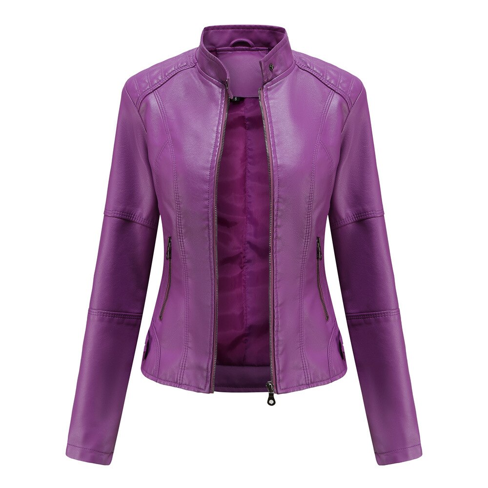 Edgy Lederjacke für Damen mit Mao-Kragen – klassischer Stil
