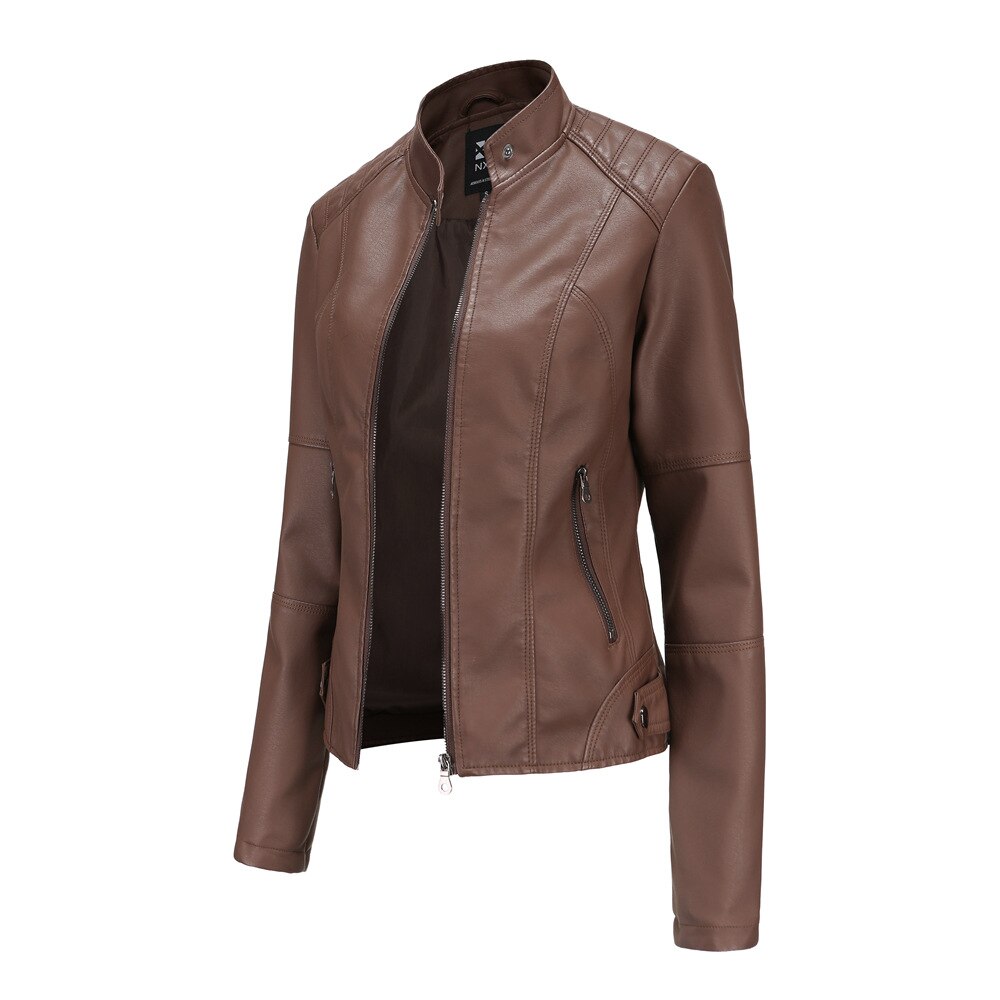 Edgy Lederjacke für Damen mit Mao-Kragen – klassischer Stil