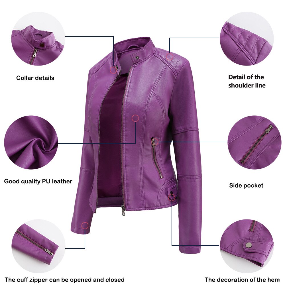 Edgy Lederjacke für Damen mit Mao-Kragen – klassischer Stil