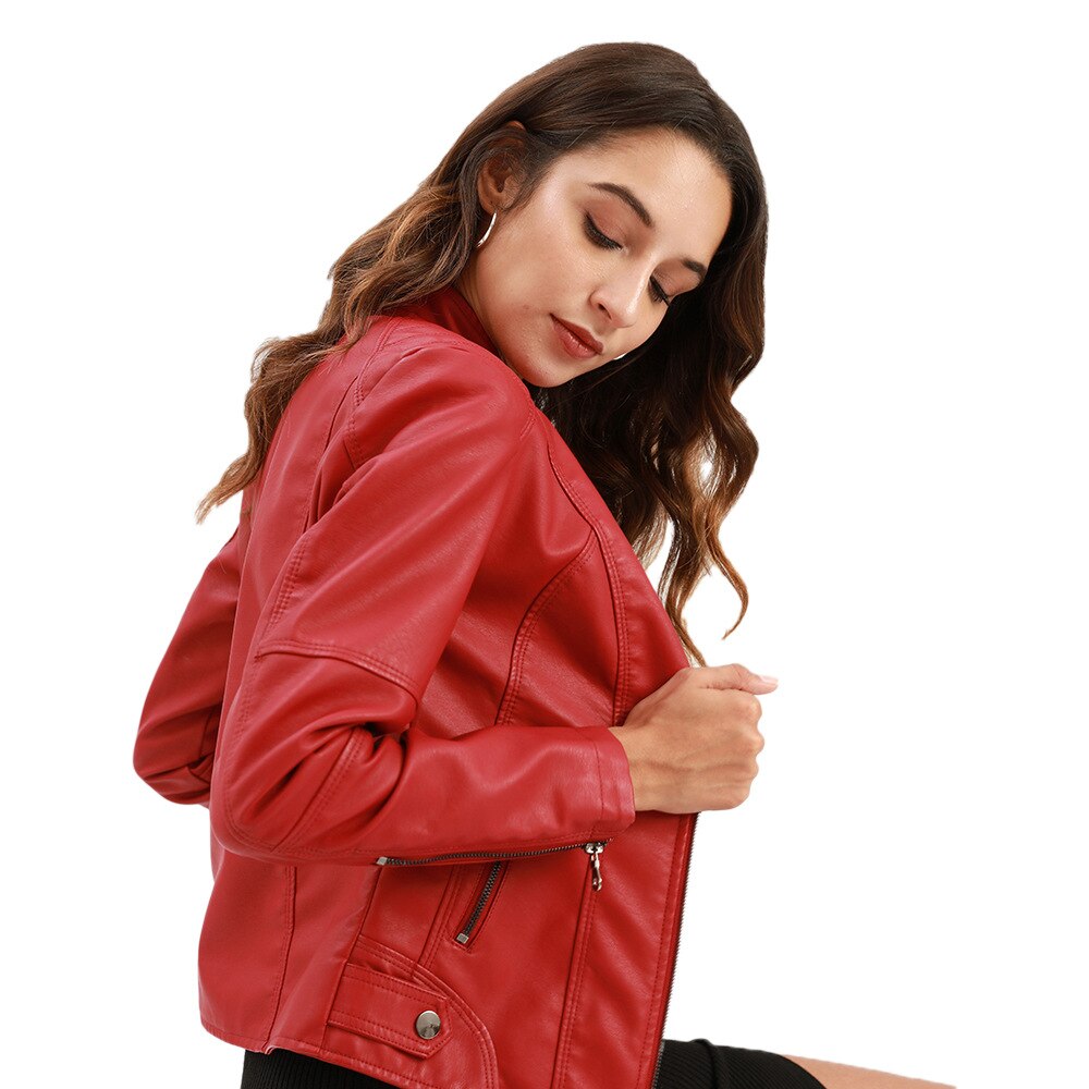 Edgy Lederjacke für Damen mit Mao-Kragen – klassischer Stil
