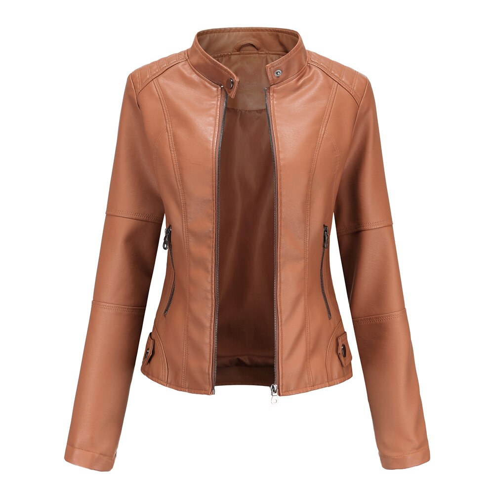 Edgy Lederjacke für Damen mit Mao-Kragen – klassischer Stil