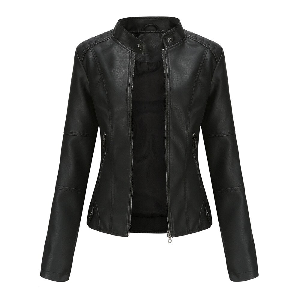 Edgy Lederjacke für Damen mit Mao-Kragen – klassischer Stil