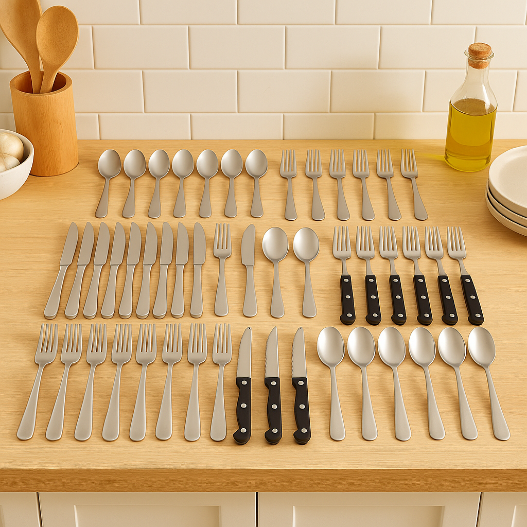 Silvaris | 48-teilige spülmaschinenfeste Besteckkollektion – Moderne Kontrastmuster