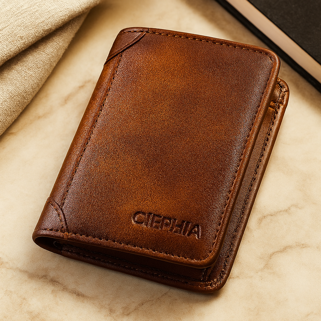 Vintage RFID Ledergeldbörse – Kurzes Bifold mit Ausweis- und Kartenhalter
