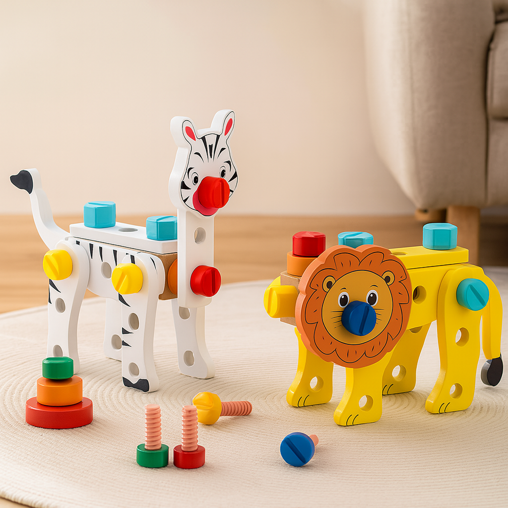 Holz-Werkzeugkasten-Set für Kinder – Tier-Montagespielzeug für Kreativität und Feinmotorik