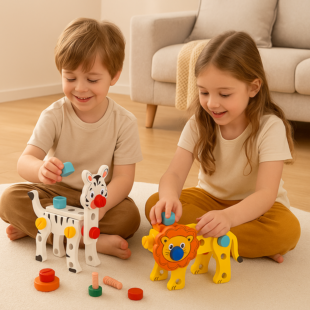 Holz-Werkzeugkasten-Set für Kinder – Tier-Montagespielzeug für Kreativität und Feinmotorik