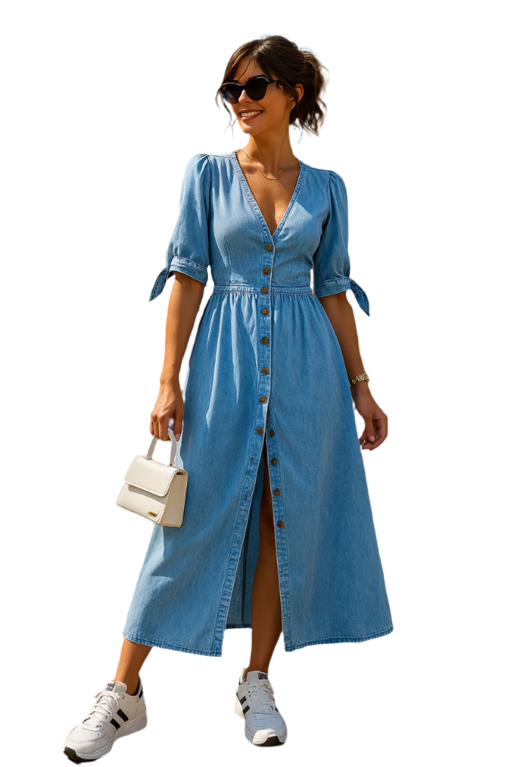 Solène Zeitgenössisches Langarmkleid mit Knöpfen