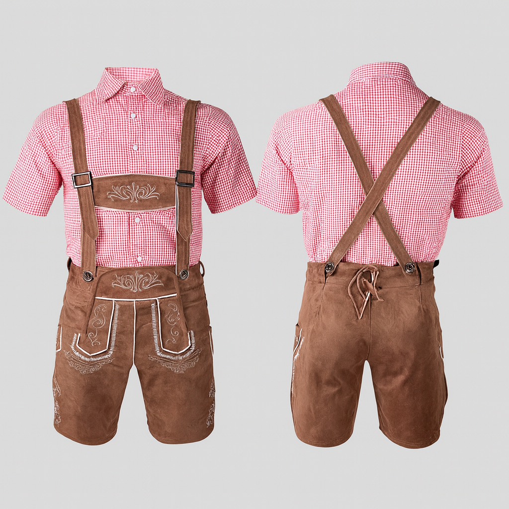 Herren Trachten Set – Kurze Lederhose mit Stickerei & Karohemd fürs Oktoberfest