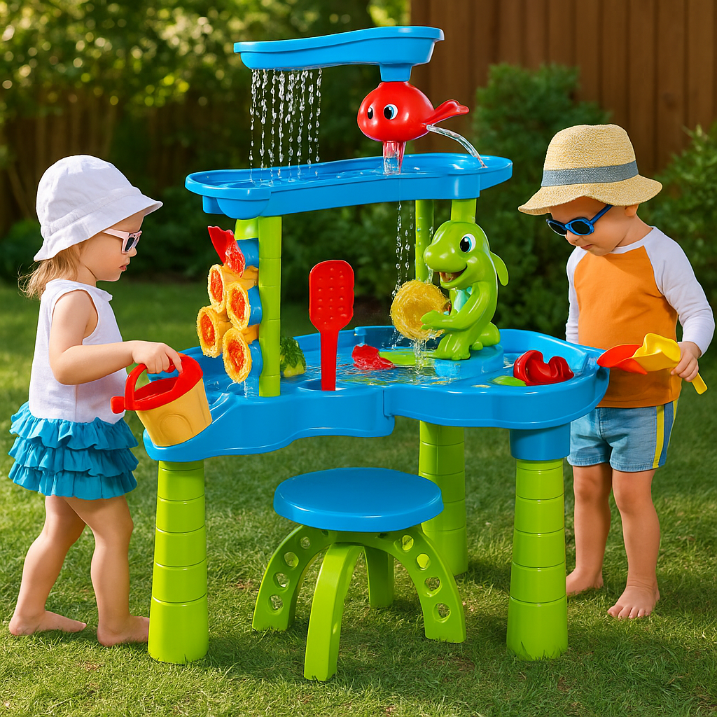 AquaAdventure - Sansevandsbord mit Wasserfall für Outdoor-Spiel
