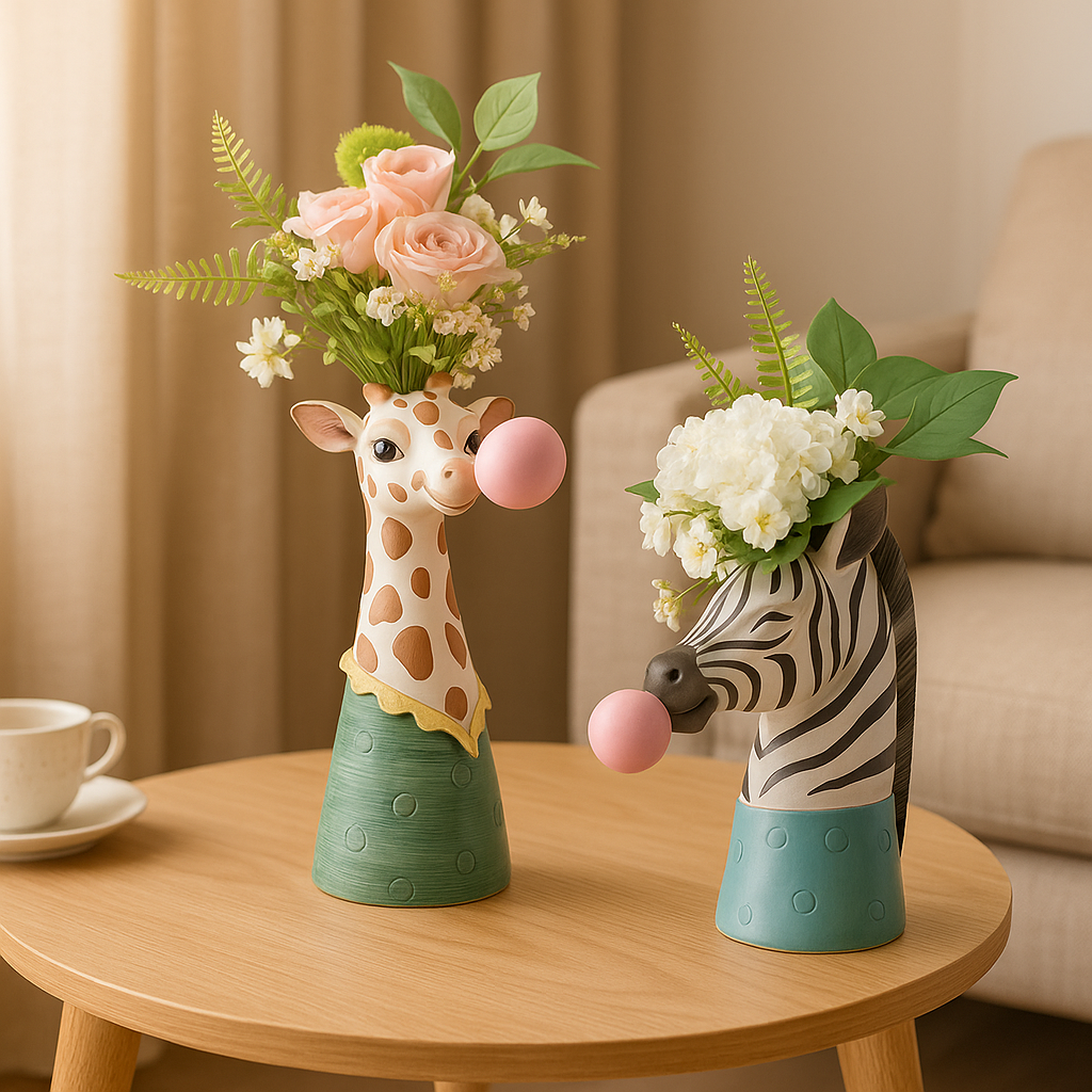 SafariWhimsy – Künstlerisch, tierinspiriertes Blasen-Vase