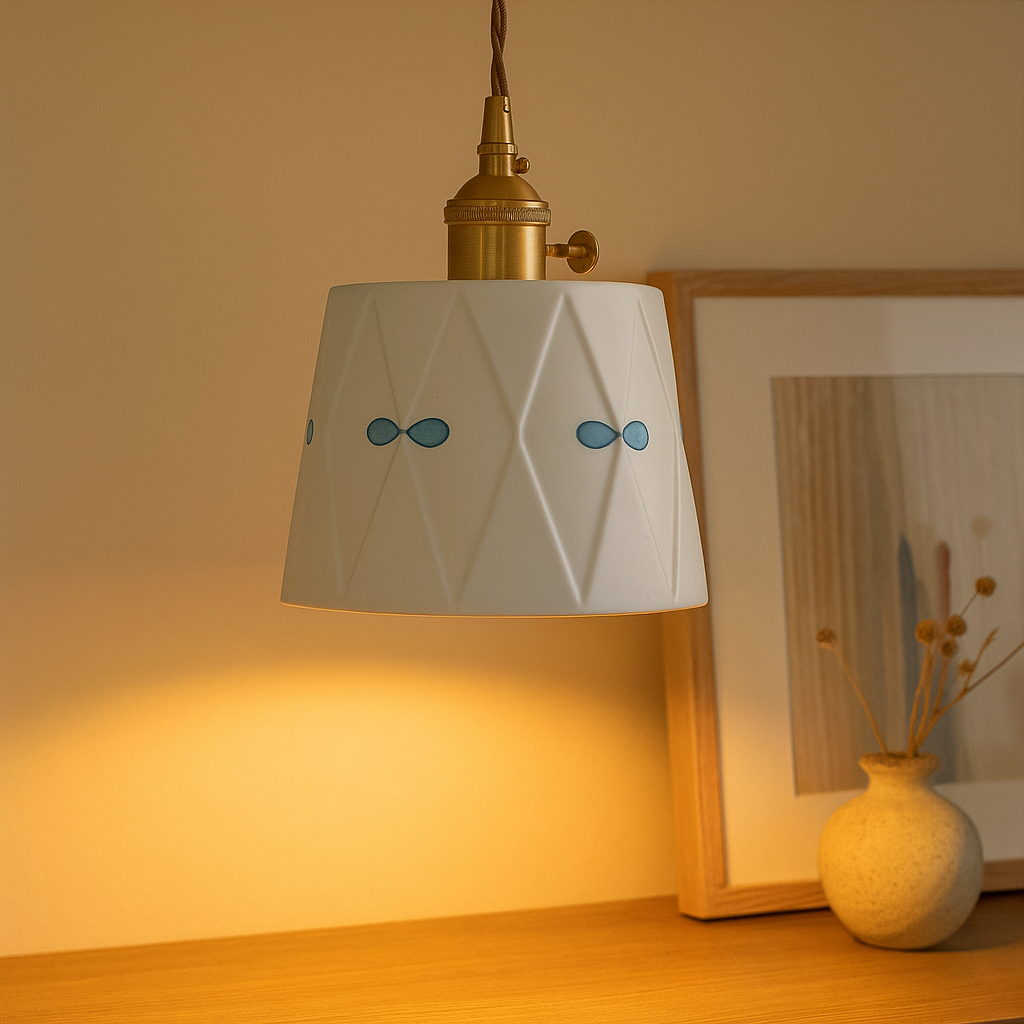 CeramiGlow – Elegante Pendellampe mit klassischem Muster aus Keramik
