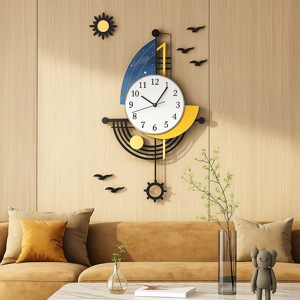 CoastalTime – Nautische Wanduhr mit Segeljacht-Design für Küstenflair