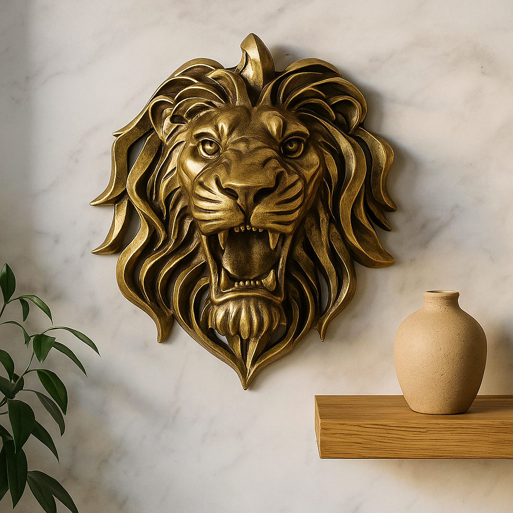 RegalRoar – Exquisite vergoldete Löwenkopfwandskulptur