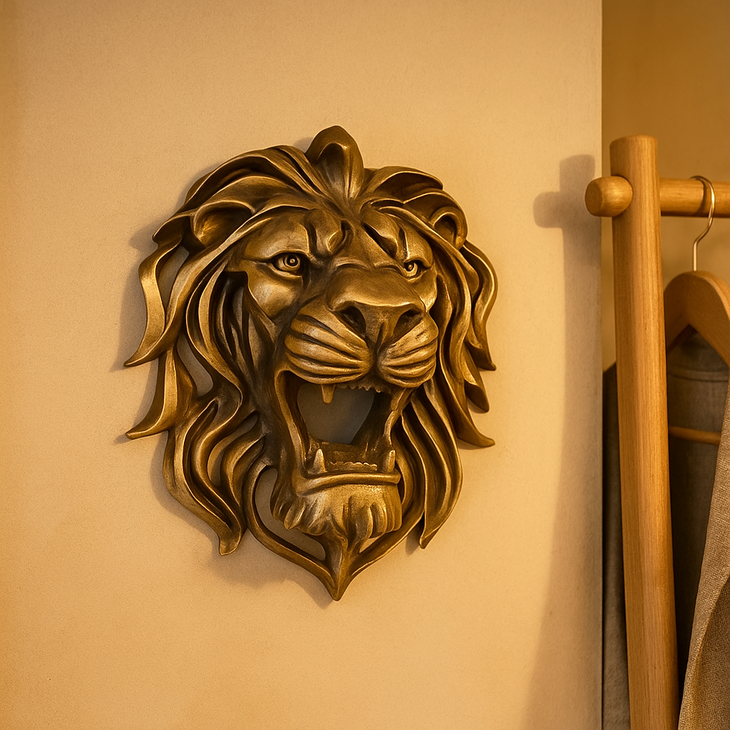 RegalRoar – Exquisite vergoldete Löwenkopfwandskulptur