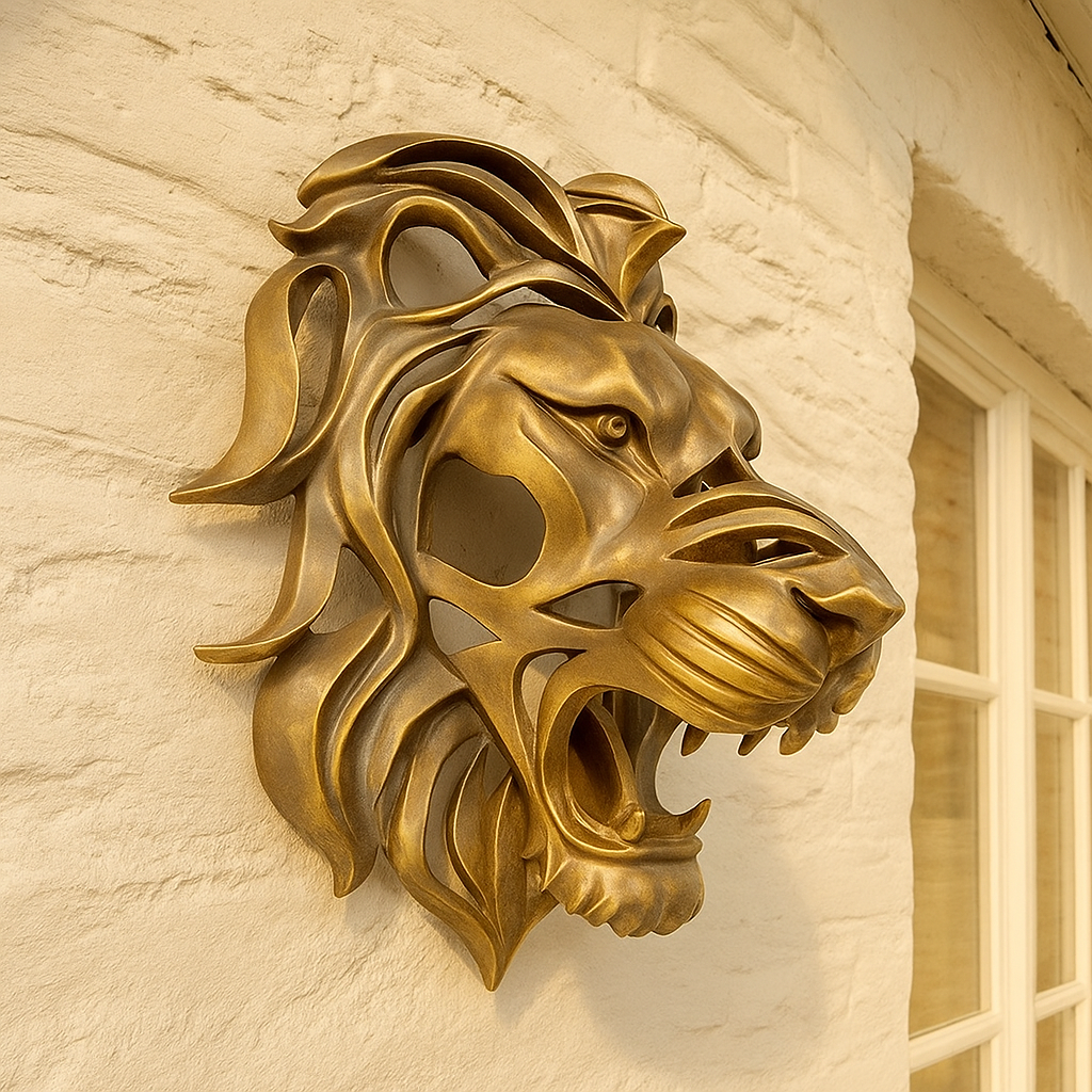 RegalRoar – Exquisite vergoldete Löwenkopfwandskulptur