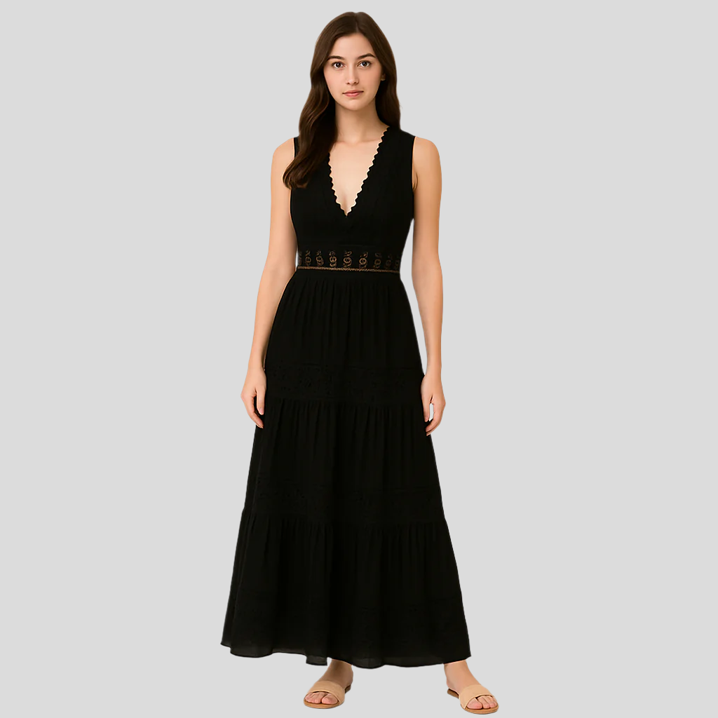 Loisa – Kleid mit V-Ausschnitt und Spitzenblende