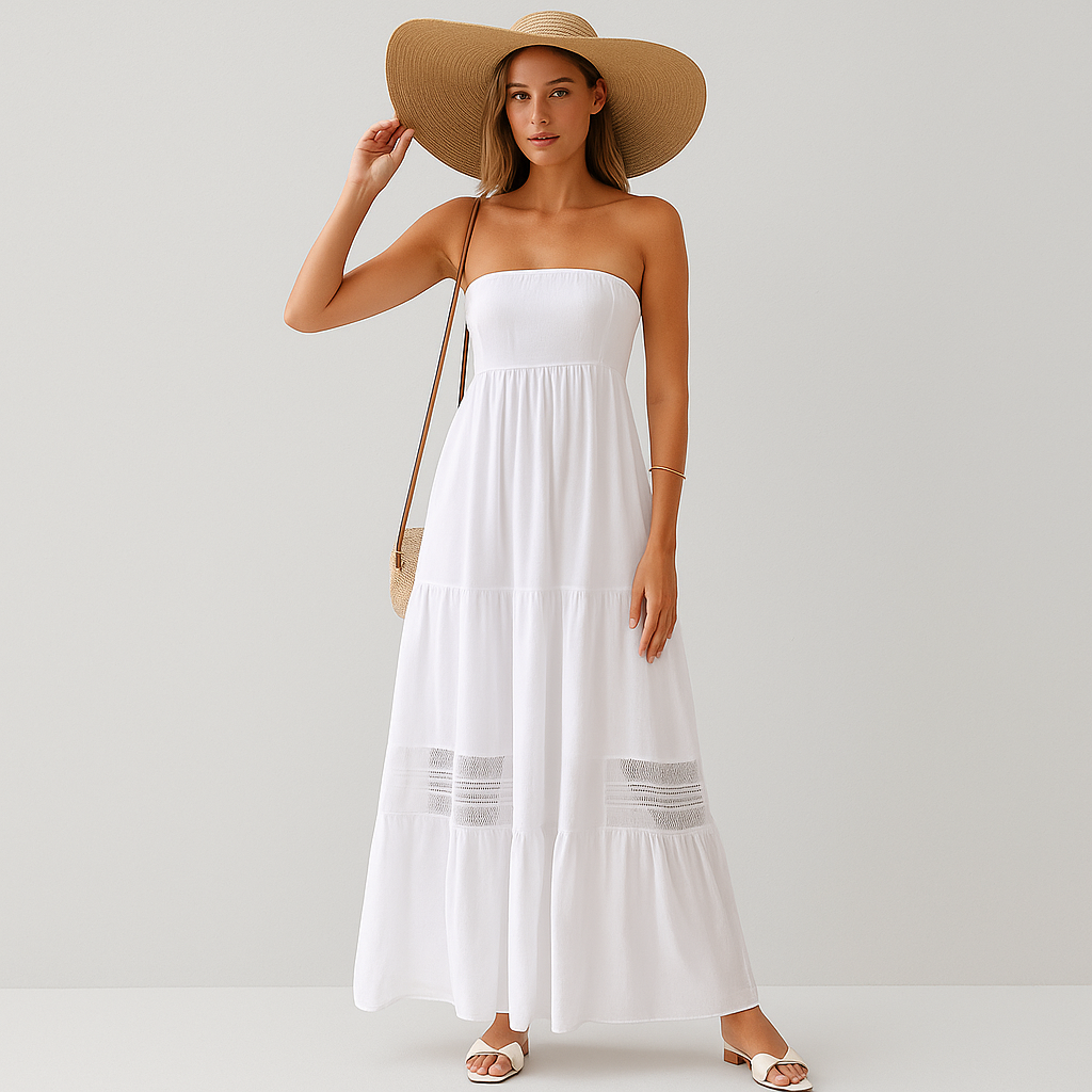 Luna trägerlose Sommer-Maxikleid mit elegantem Akzent