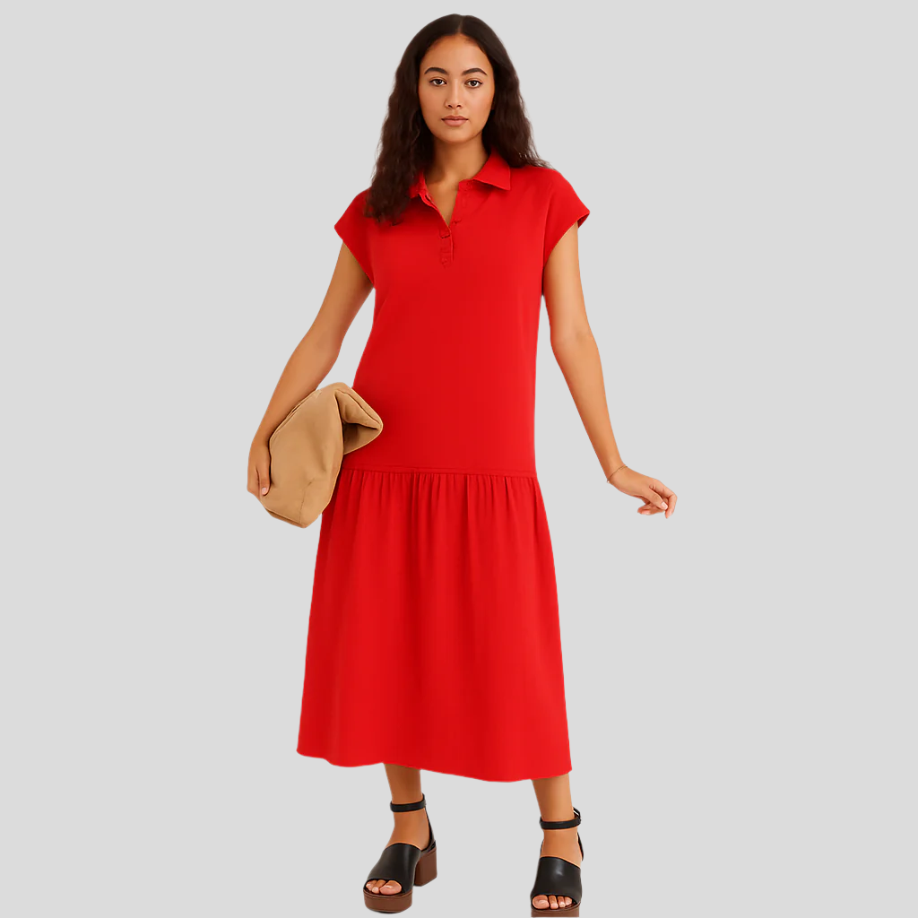 Clara Casual Midi-Kleid mit teilweisem Knopfverschluss und modernem Style