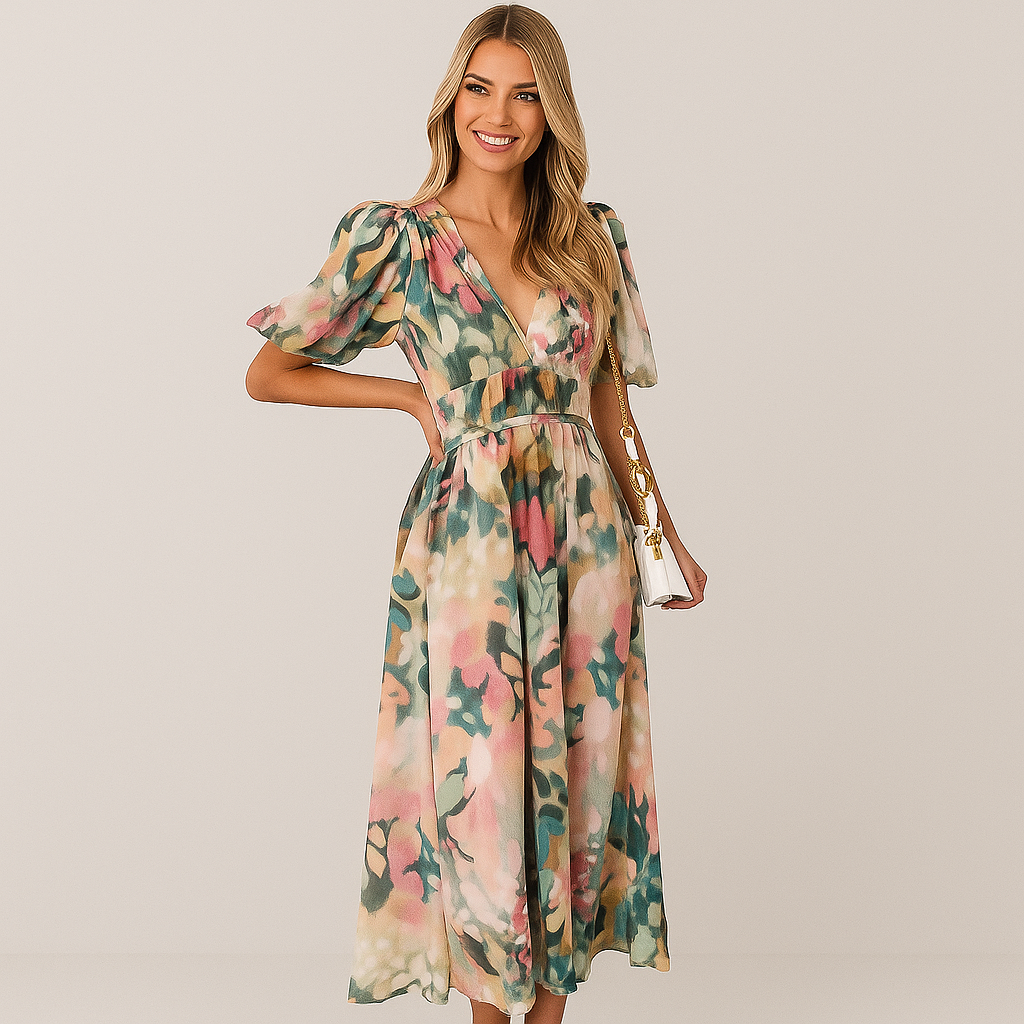Juliette – Blumenmuster Midikleid für zeitlosen Alltagsstil