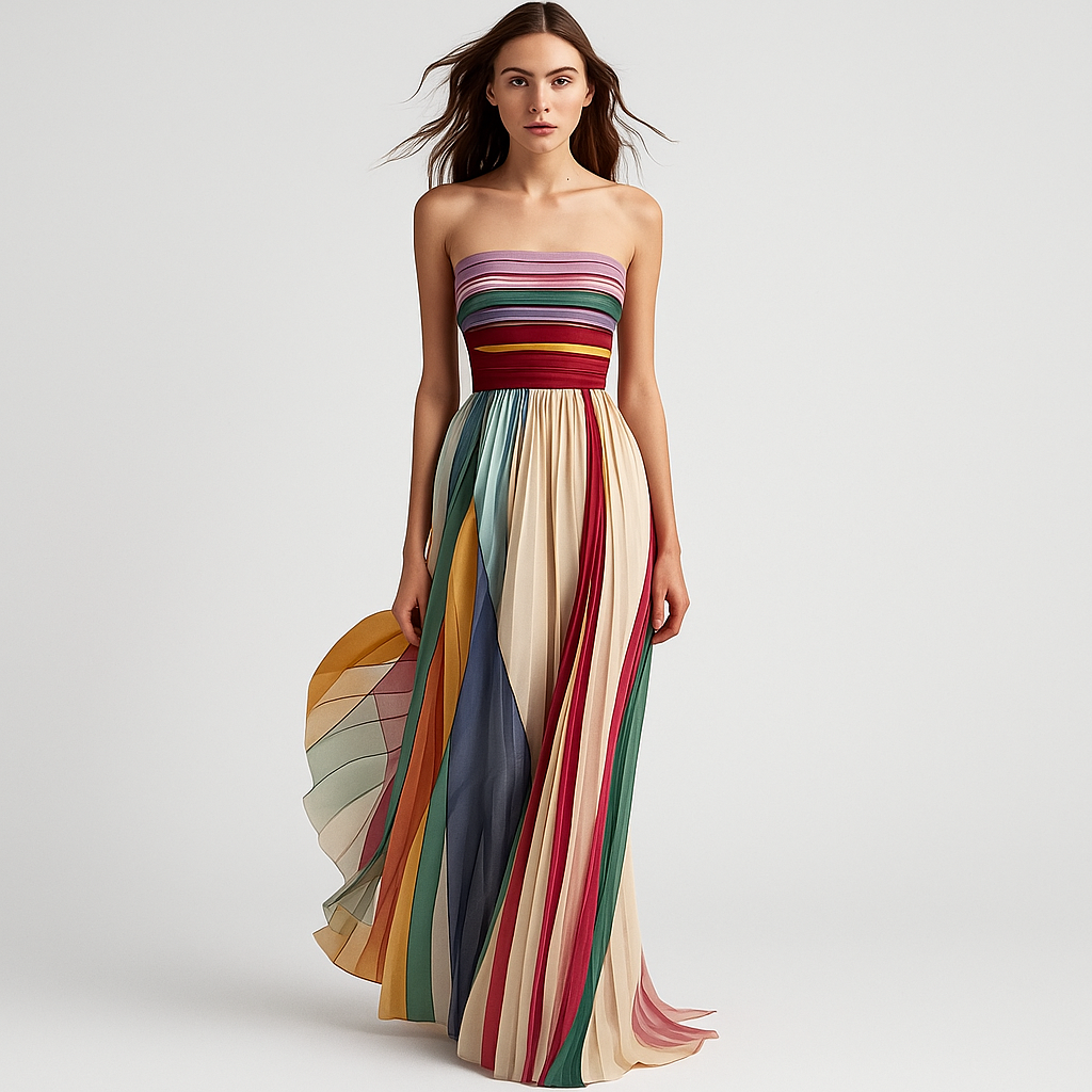 Ayni – Bunte trägerlose, flatternde Abendkleid