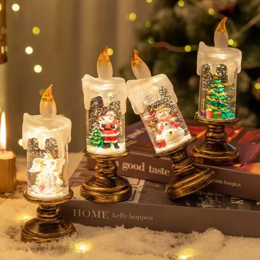 Dekorationen für den Kamin mit Weihnachtslichtern