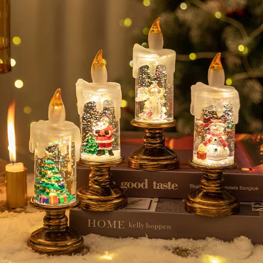 Dekorationen für den Kamin mit Weihnachtslichtern