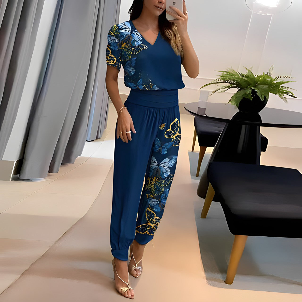 Elegantes Damen-Bluse- und Hosen-Set