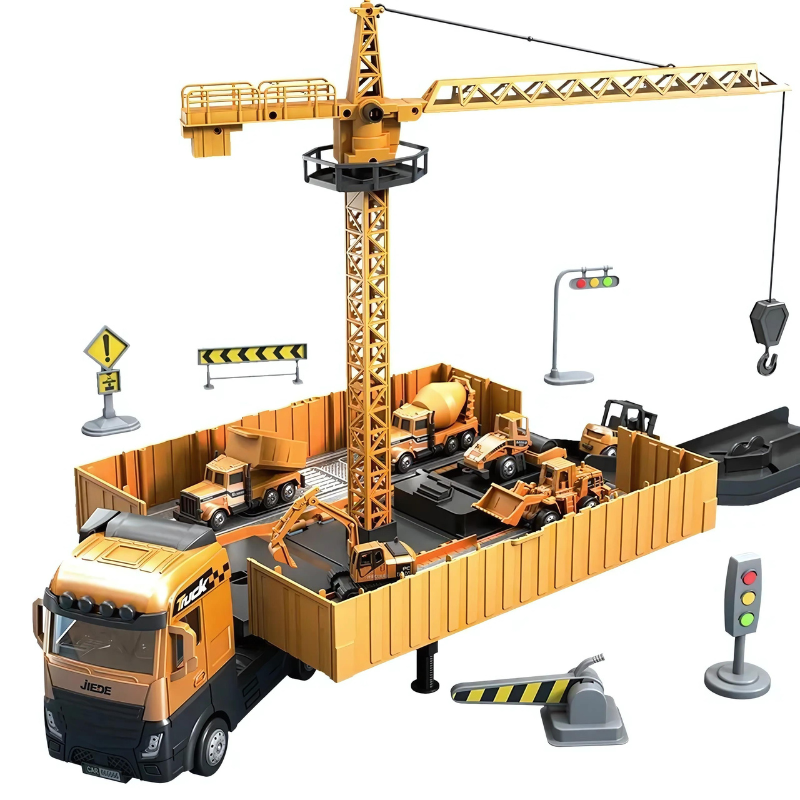Truckzilla – Baustellen-Laster-Spielzeug 2-in-1 – Transformierbarer Lastwagen mit Licht und Sound + Minifahrzeuge