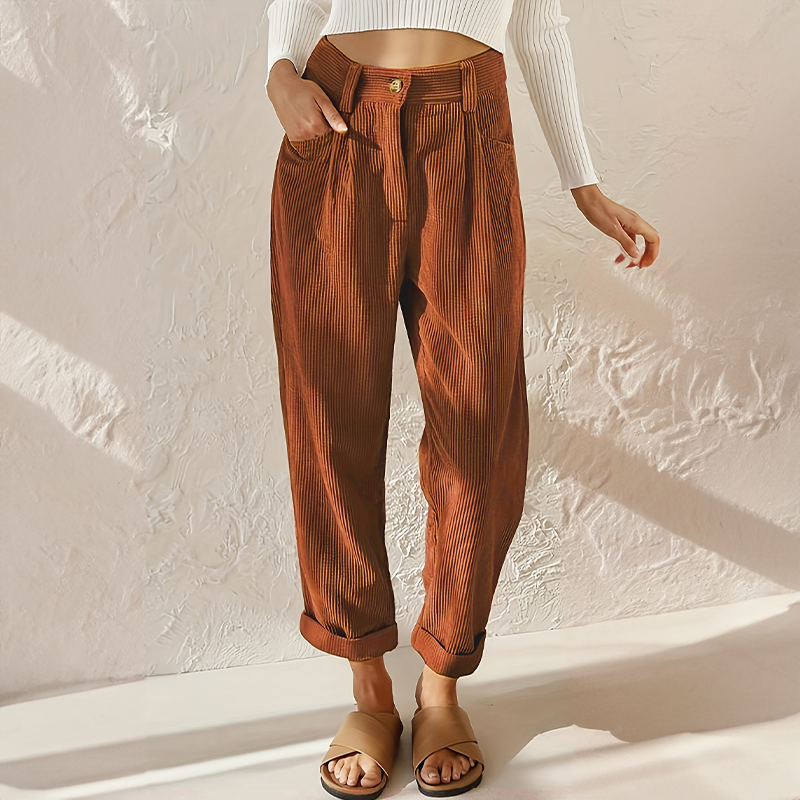 Klair - Hochtaillierte Velours-Hosen mit lockerer Passform
