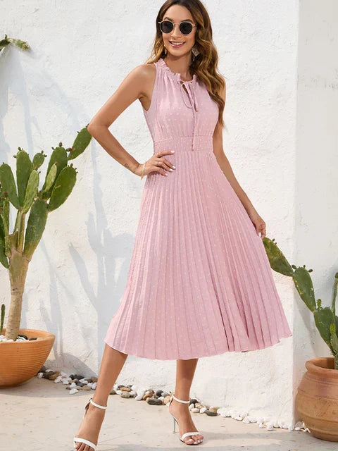 Tania - Elegantes Ösen-Plissee Midi ärmelloses Kleid