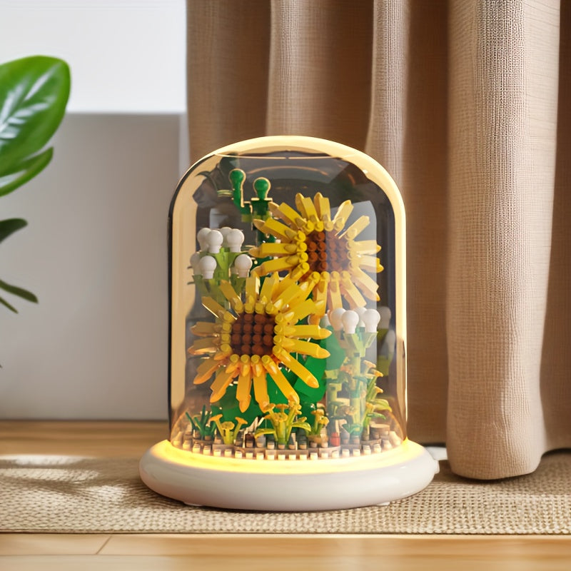 BloomGlow - LED-Glaskuppelleuchte mit konservierten Blumen