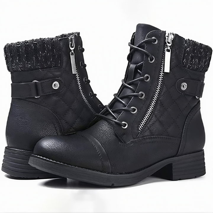 Avy - Warme Kunstleder Stiefel mit Schnalle und Reißverschluss
