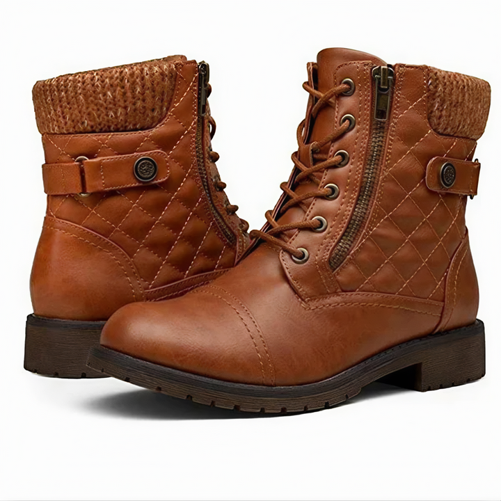 Avy - Warme Kunstleder Stiefel mit Schnalle und Reißverschluss